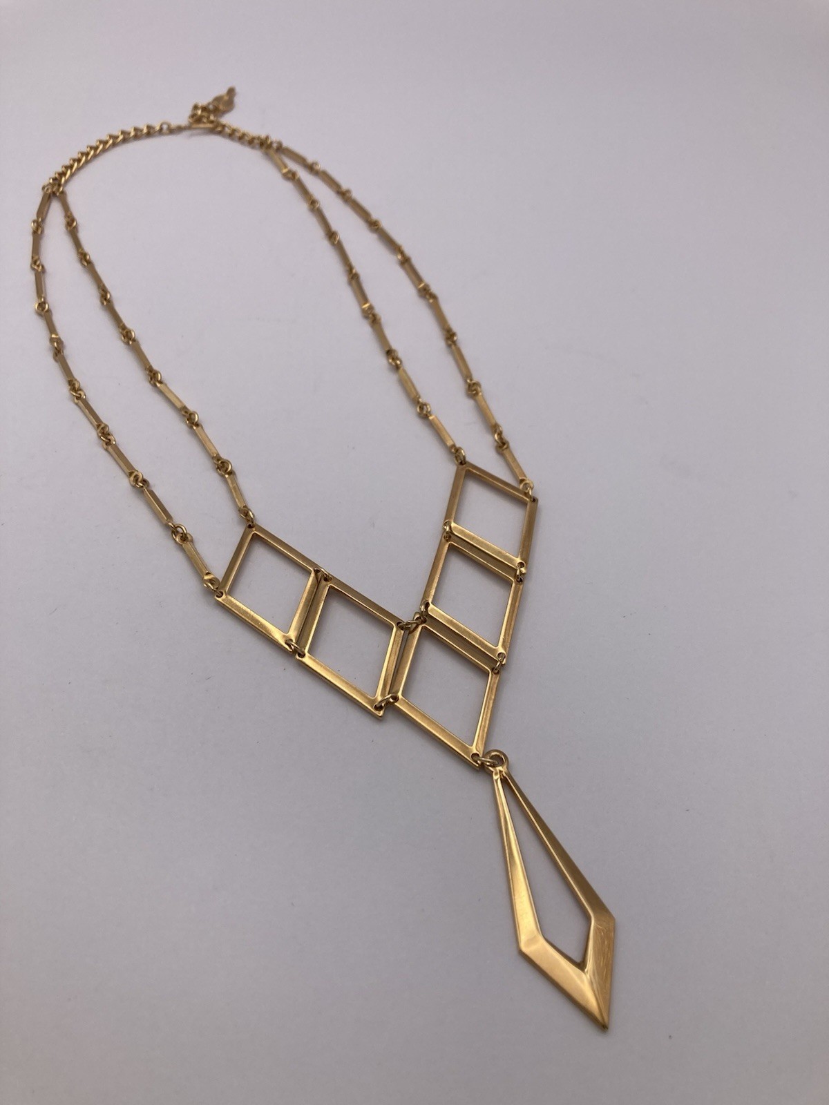 Vintage Sarah Coventry Geometric Gold-Tone Necklace 17.75” Long Fish Hook Clasp