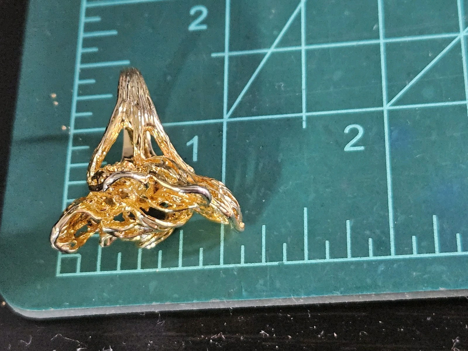 Vintage Modernist Brutalist Gold Tone Finish Over Brass Chunky Ring Size 6