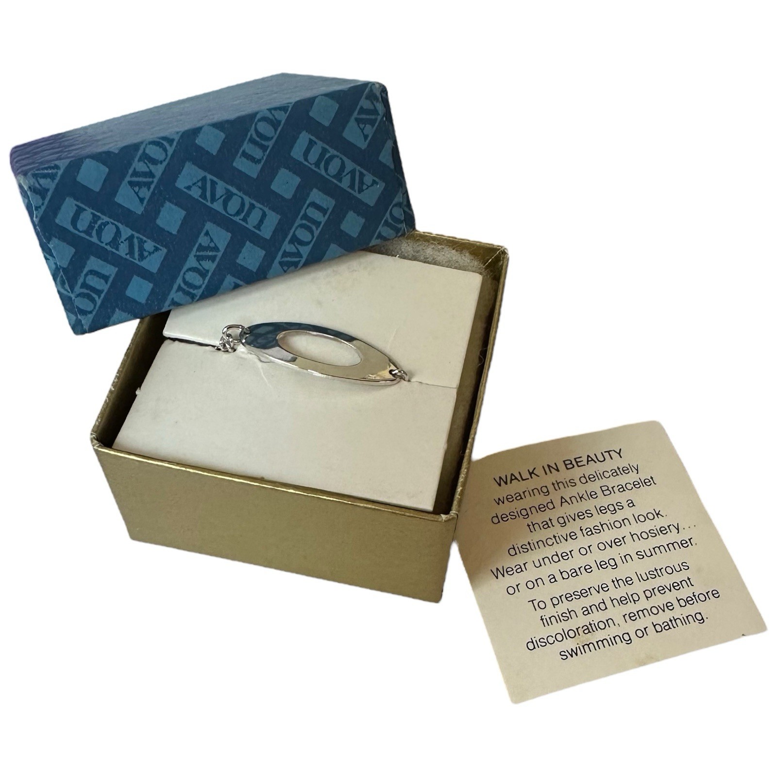 Avon 1978 Oval Accent Silvertone Anklet 9½” Ankle Bracelet NIB Vintage Old Stock