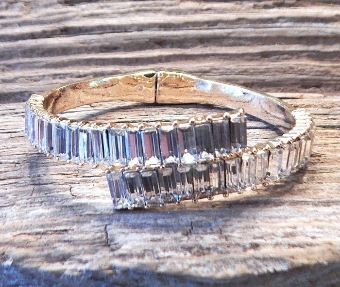 Retro Vintage Baguette Rhinestone Bypass Cuff Bracelet MONET NWOT S16