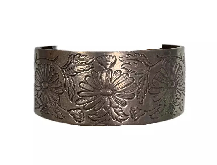 Vintage Salisbury Pewter Cuff Bracelet September Aster Birthday Birth Flower