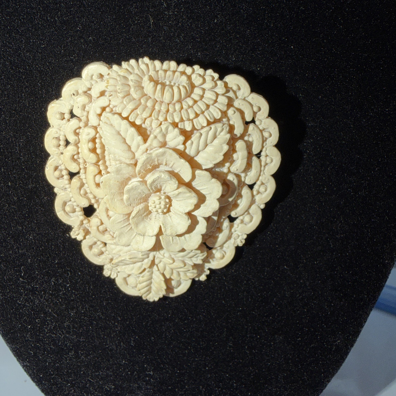 Celluloid Heart and Flowers Brooch Pin