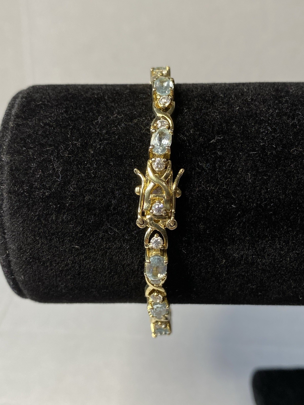 Vintage DBJ Gold Vermeil 925 Silver Blue Topaz CZ Tennis Bracelet 7.25″ Long