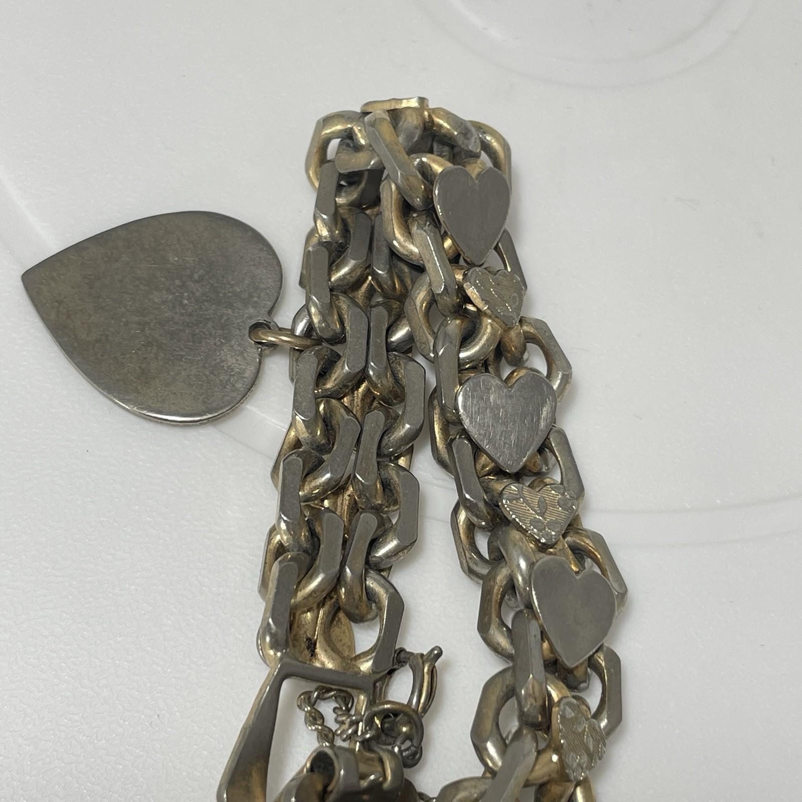 Vintage Sweetheart Heart Link Bracelet Safety Chain Unmarked Estate Magnetic