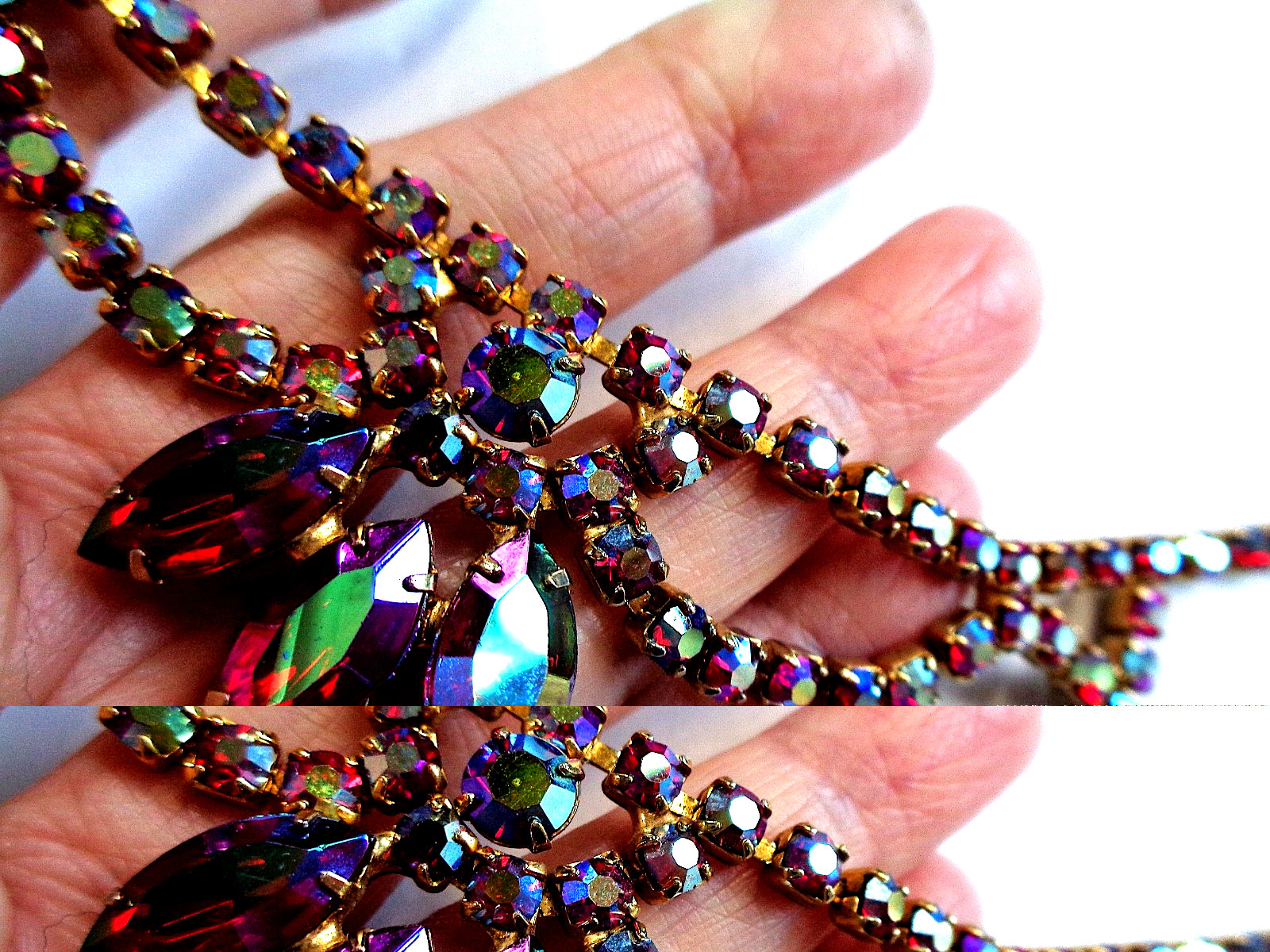 Vintage Stunning Red AB Rhinestone Choker Necklace – Beautiful irridencense