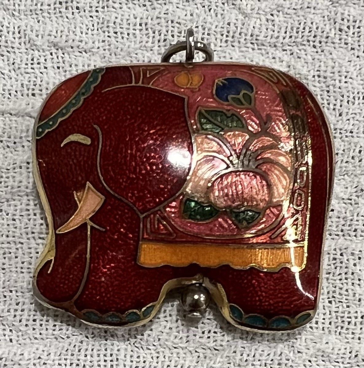 Vintage Pendant Charm Enamel Cloisonné Elephant Boho Hippy Safari Asian
