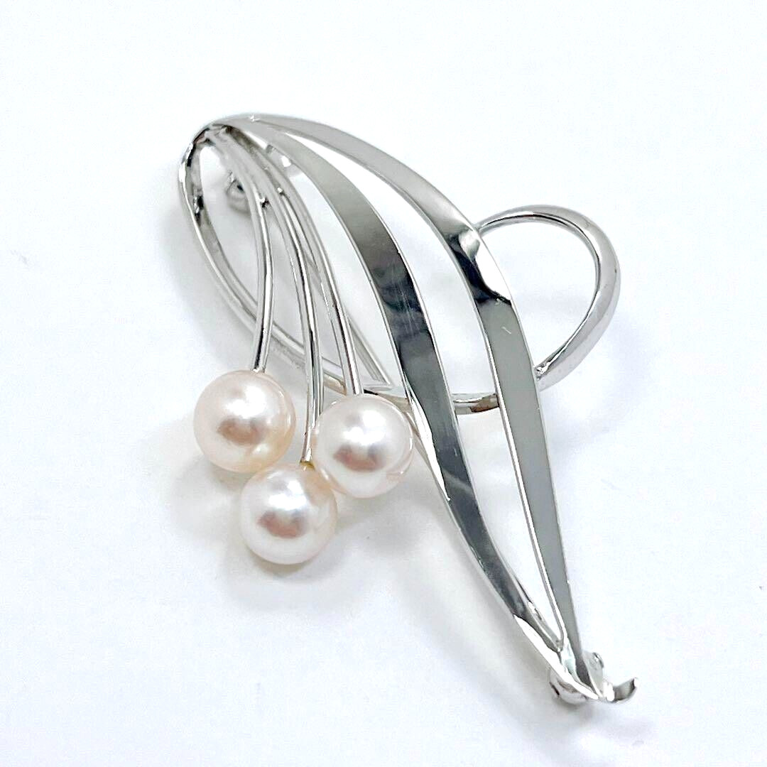 Mikimoto 5.3〜5.5mm 3P JAPAN Akoya Pearl Pin Brooch Corsage Antique & Vintage