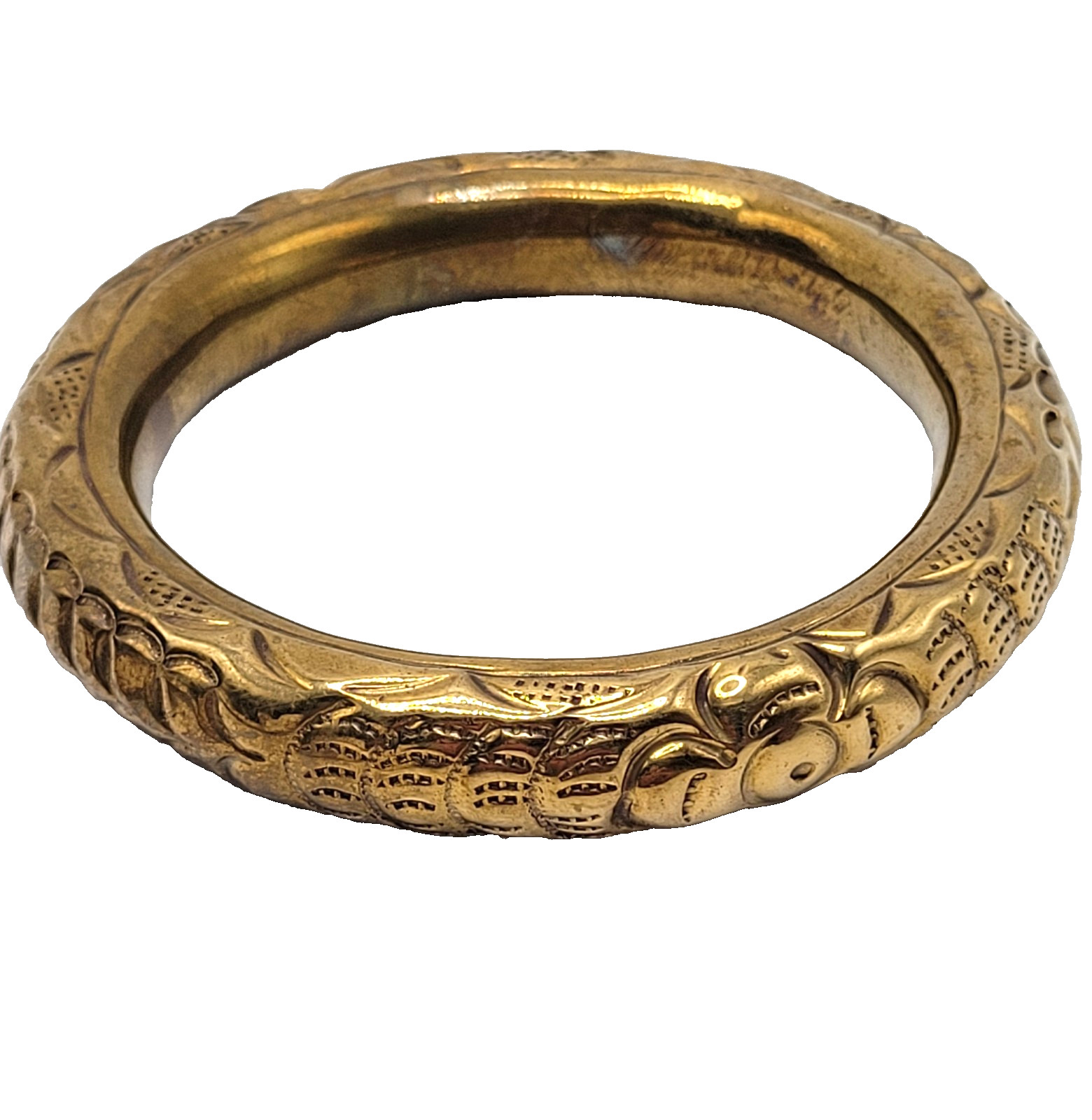 Chinese Wedding Chime Bangle Brass Repousse Chased Hollow Vintage Bracelet