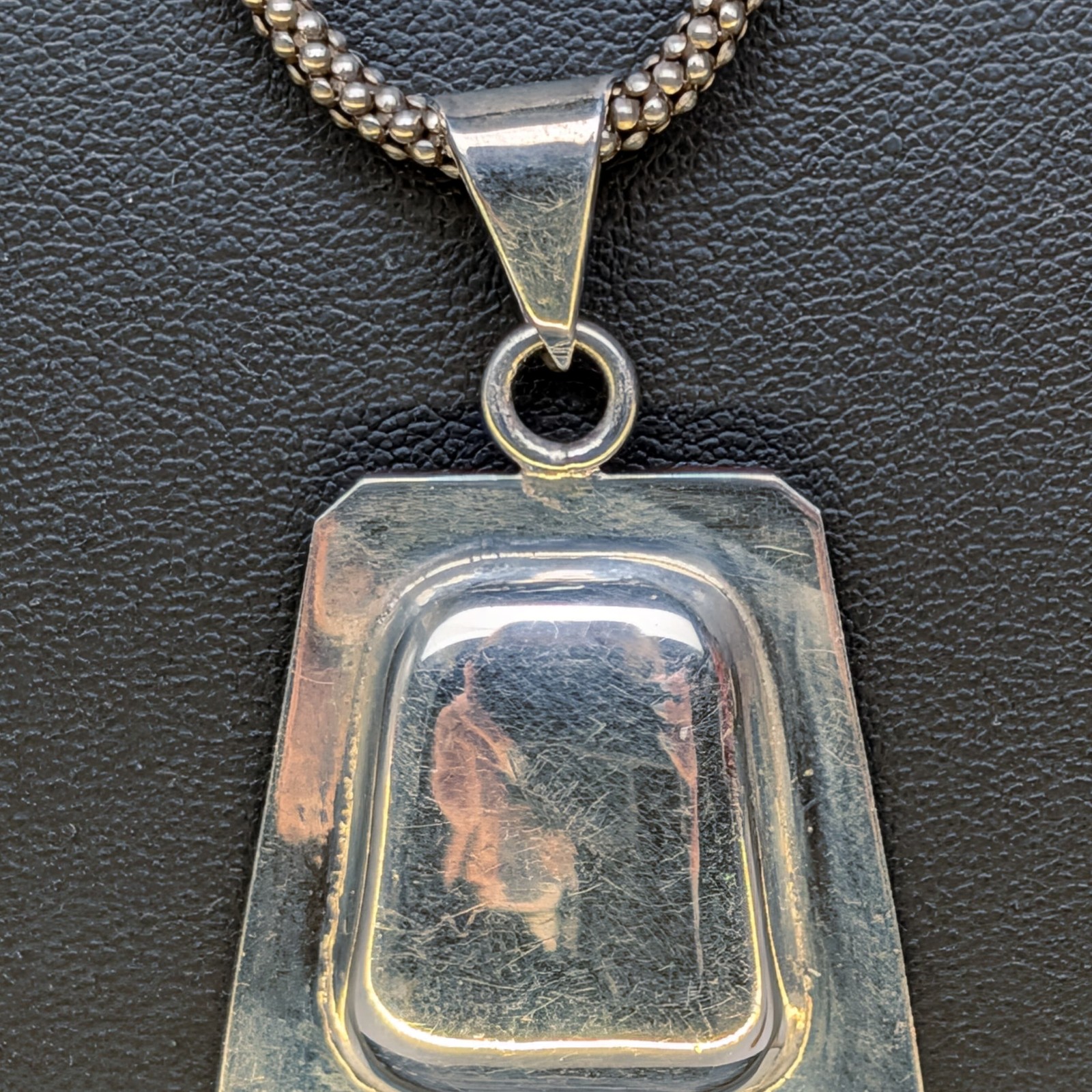 ATI Mexico 925 Sterling Silver Retro Domed Pendant Necklace+Popcorn Chain ✨