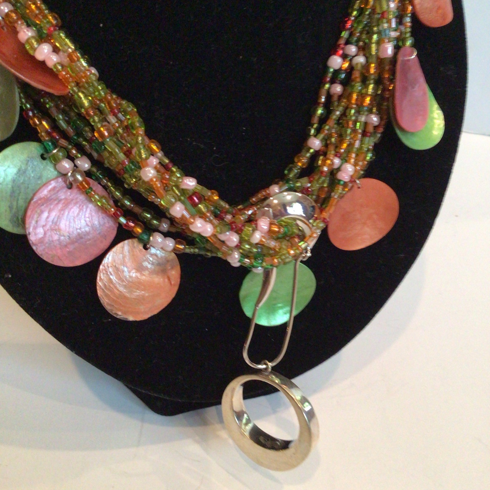 SPECIAL SEBBAG VON MUSULIN NECKLACE STERLING FLOWER W/GORGEOUS GLASS BEADS 20”