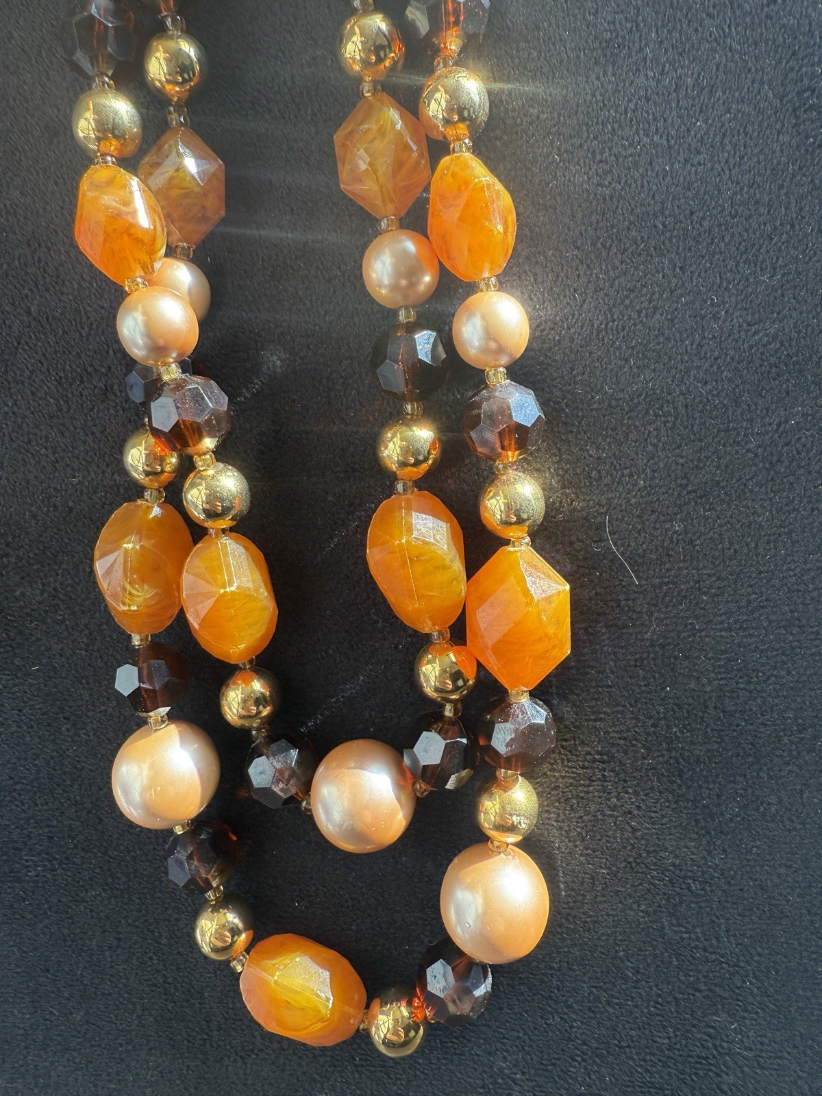 Vintage Made In France Multi Strand Amber Glass Faux Pearl Necklace 1960s-70s