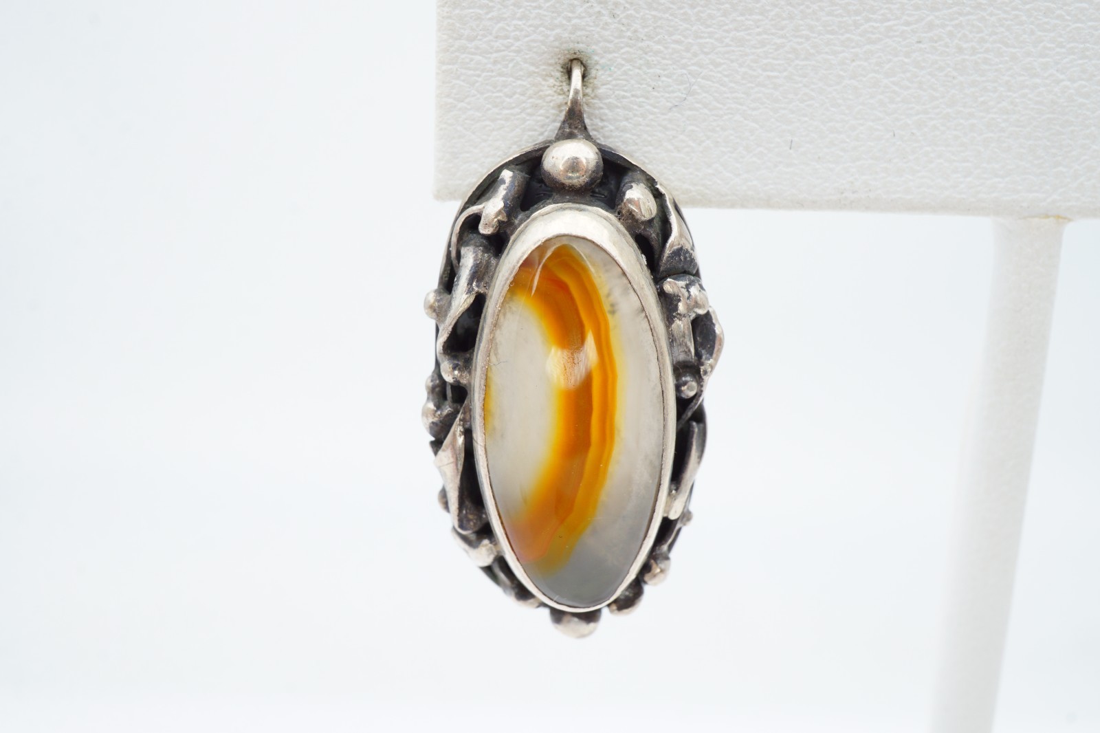 Vintage Sterling Silver 925 Agate Earrings Modernist Brutalist