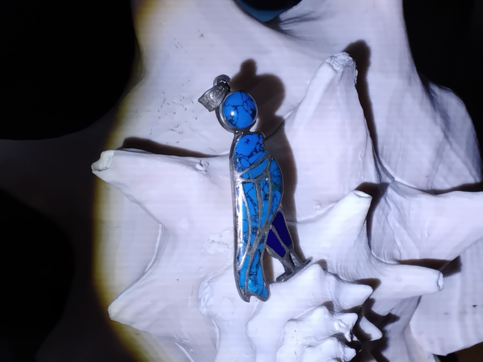 ◇ Egyptian Revival SIlver ~ Turquoise ~ Enamel Horus Falcon Pendant ◇