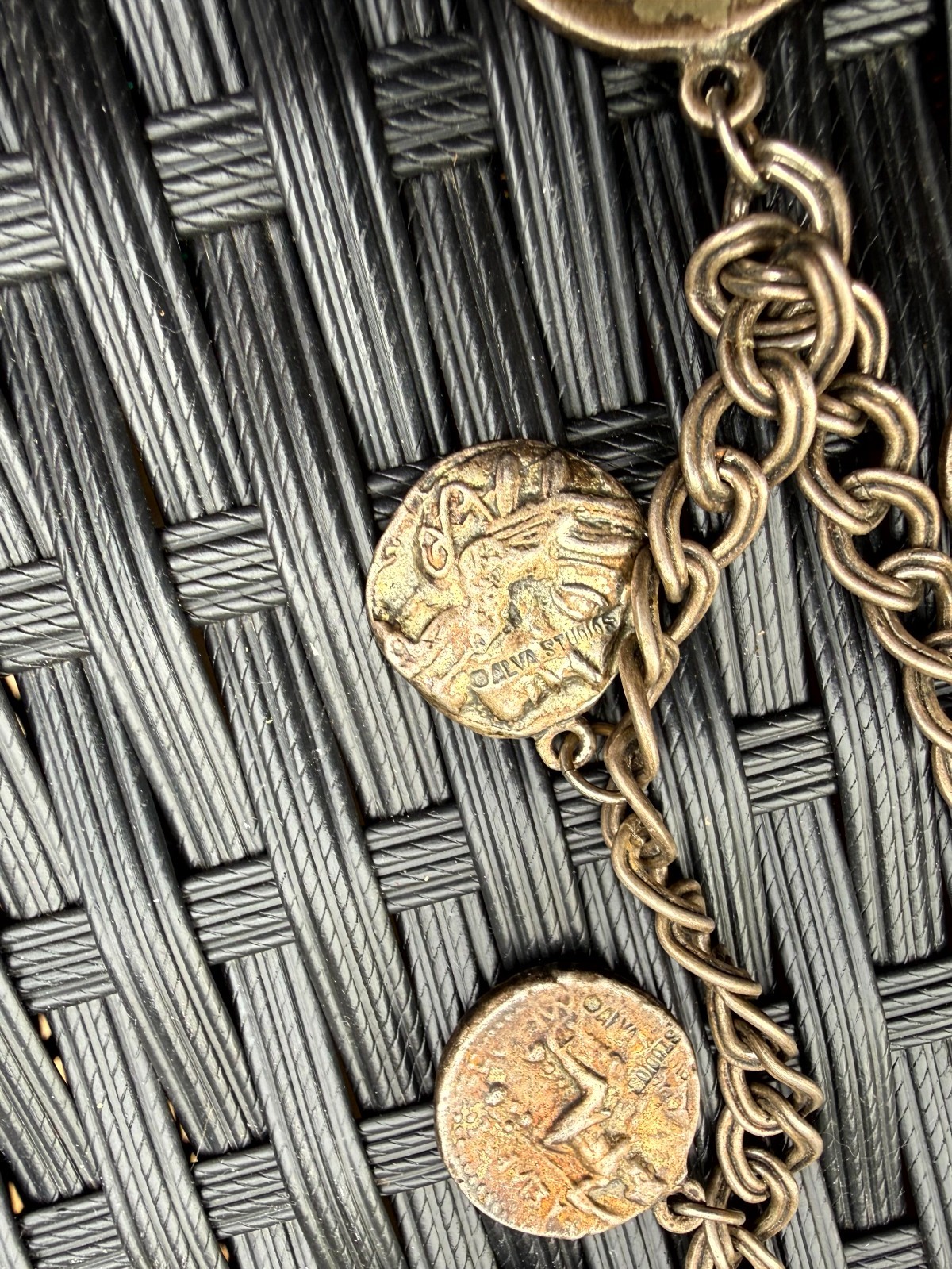 Vintage Alva Studios Gold-Tone Coin Bib Necklace Chunky Chain Statement Pendant