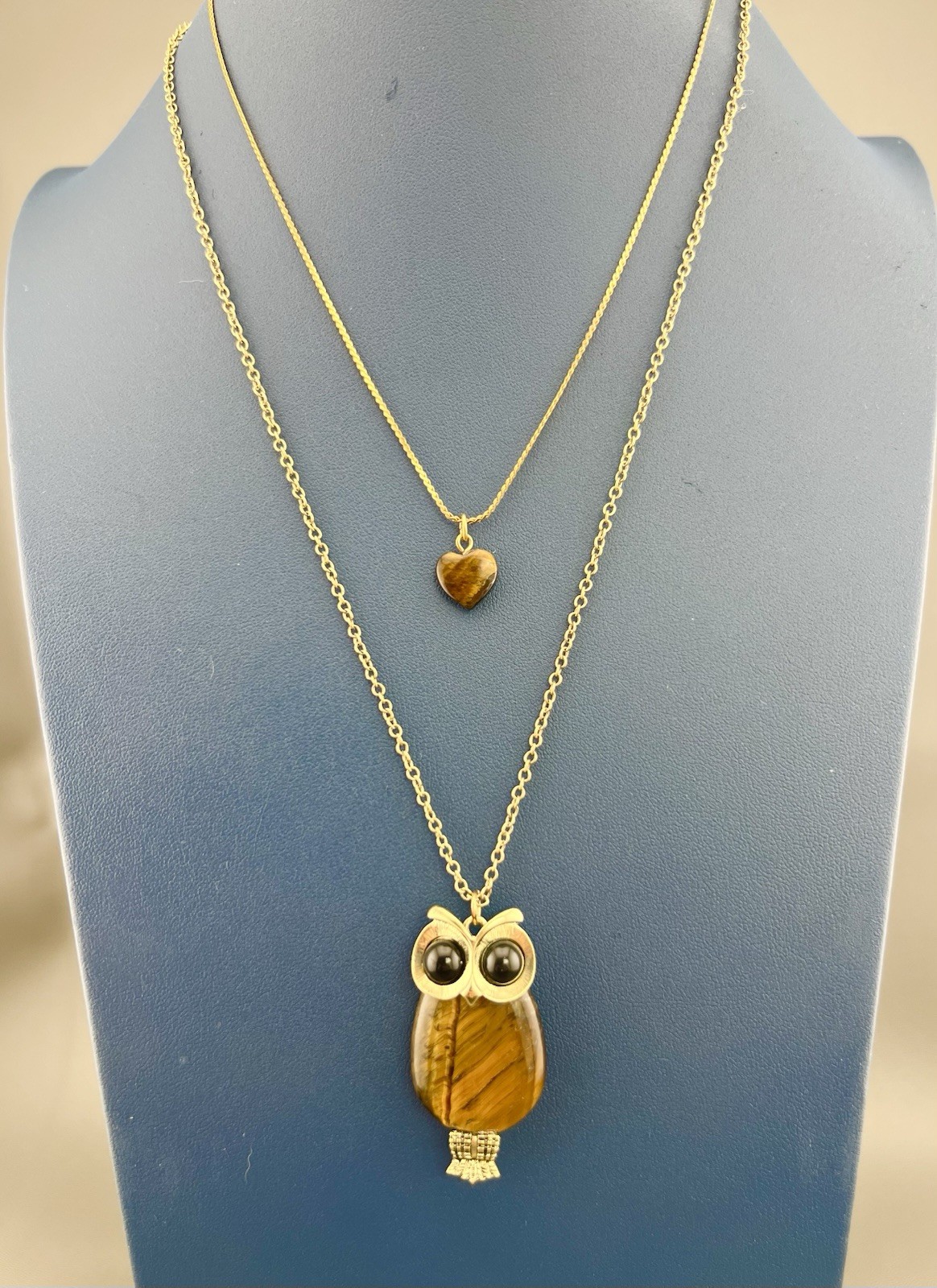 Vintage Signed Necklace Lot Tiger Eye Owl Heart Napier Coldwater Creek Gold Tone