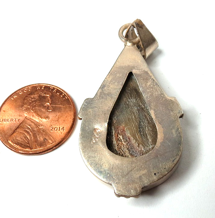 VTG WOMENS TEARDROP ABALONE SHELL 925 STERLING SILVER PENDANT 44MM X 23MM