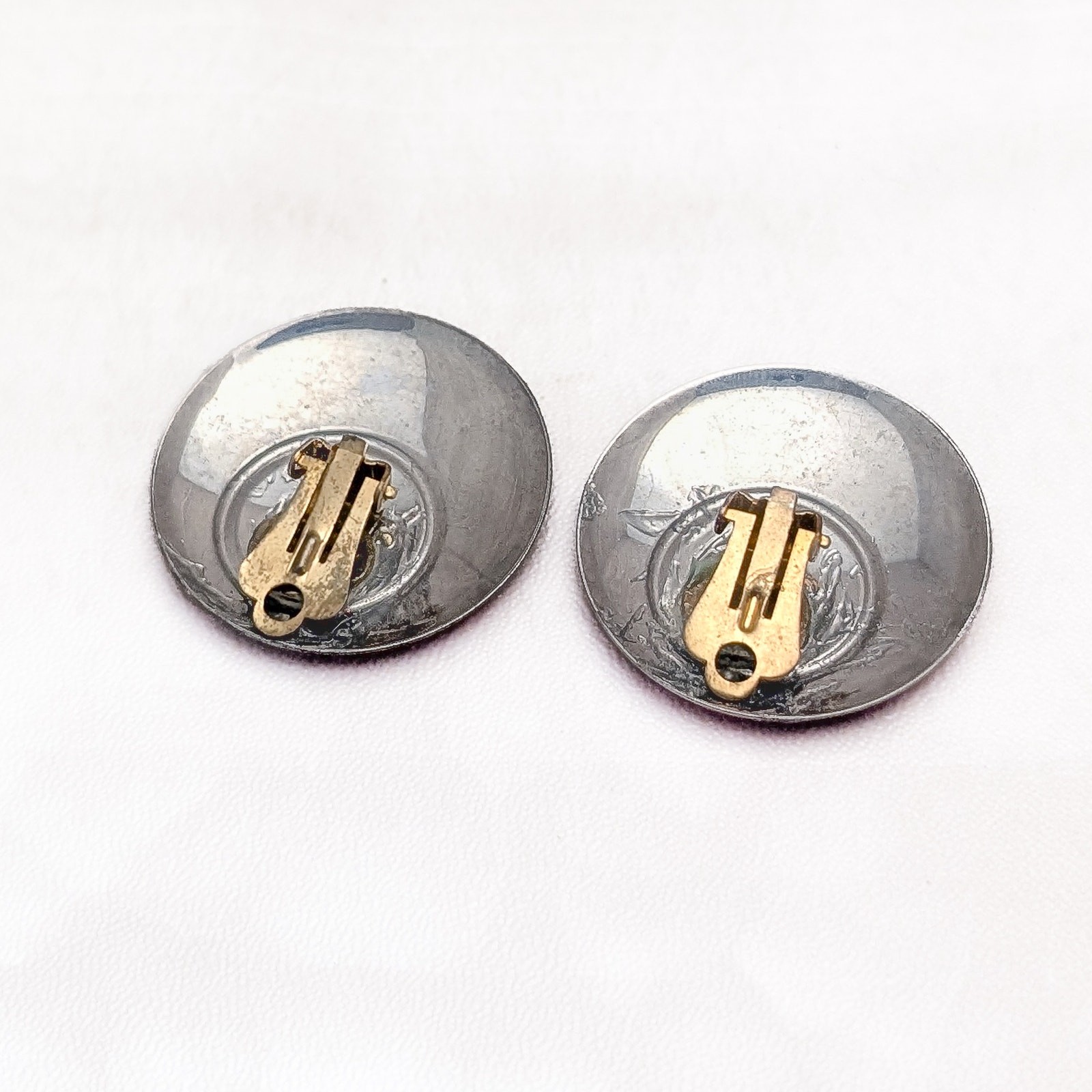 Vintage Clip On Earrings Large 1.25″ Muted Pink & Blue Contrasting Statement