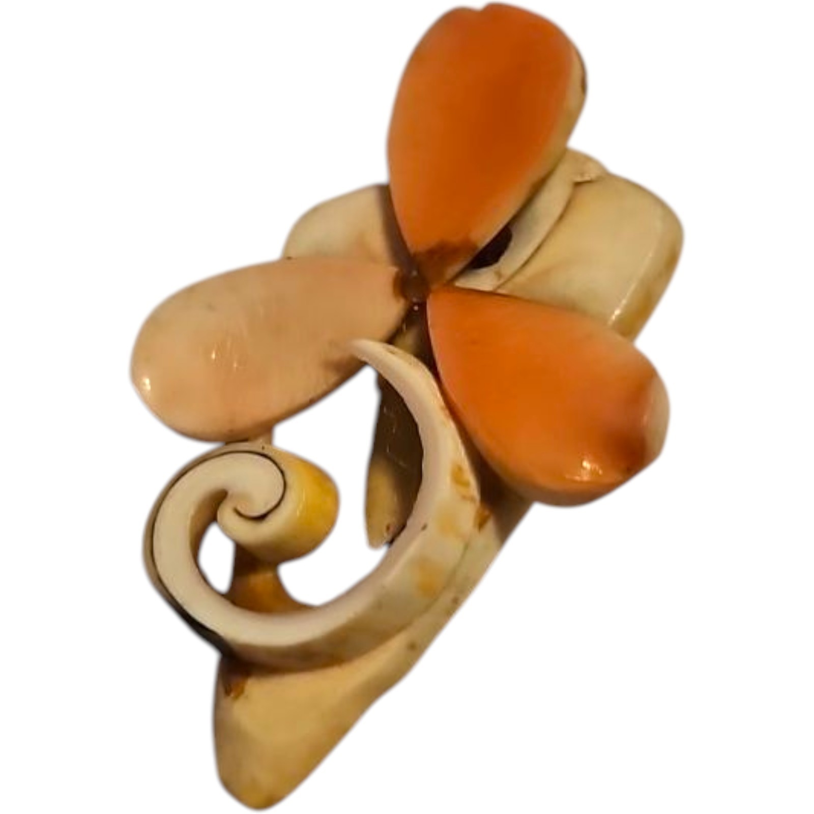Vintage Carved Shell Brooch Floral Spray Pink Bouquet Pin
