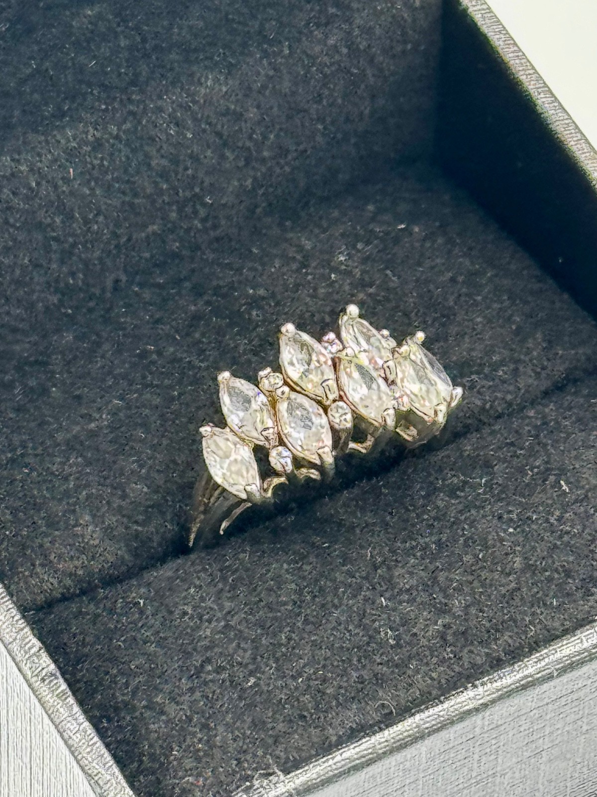 Vintage 925 Sterling Silver Elegant Ring CZ Marquise Prong Cluster Sz 7.25