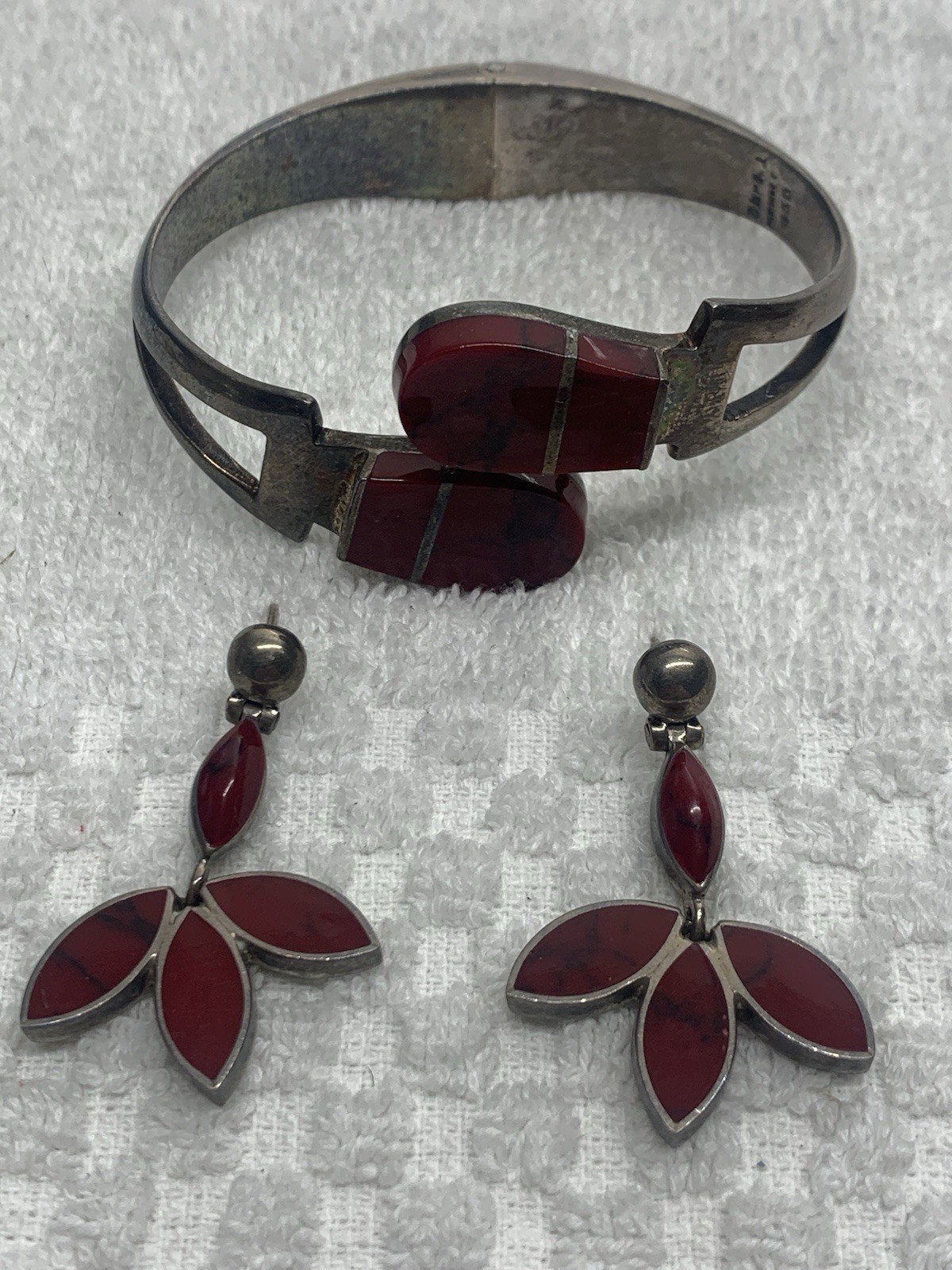 Bracelet & Pierced Earrings matching set 950 Silver Jewelry marked 64 grams