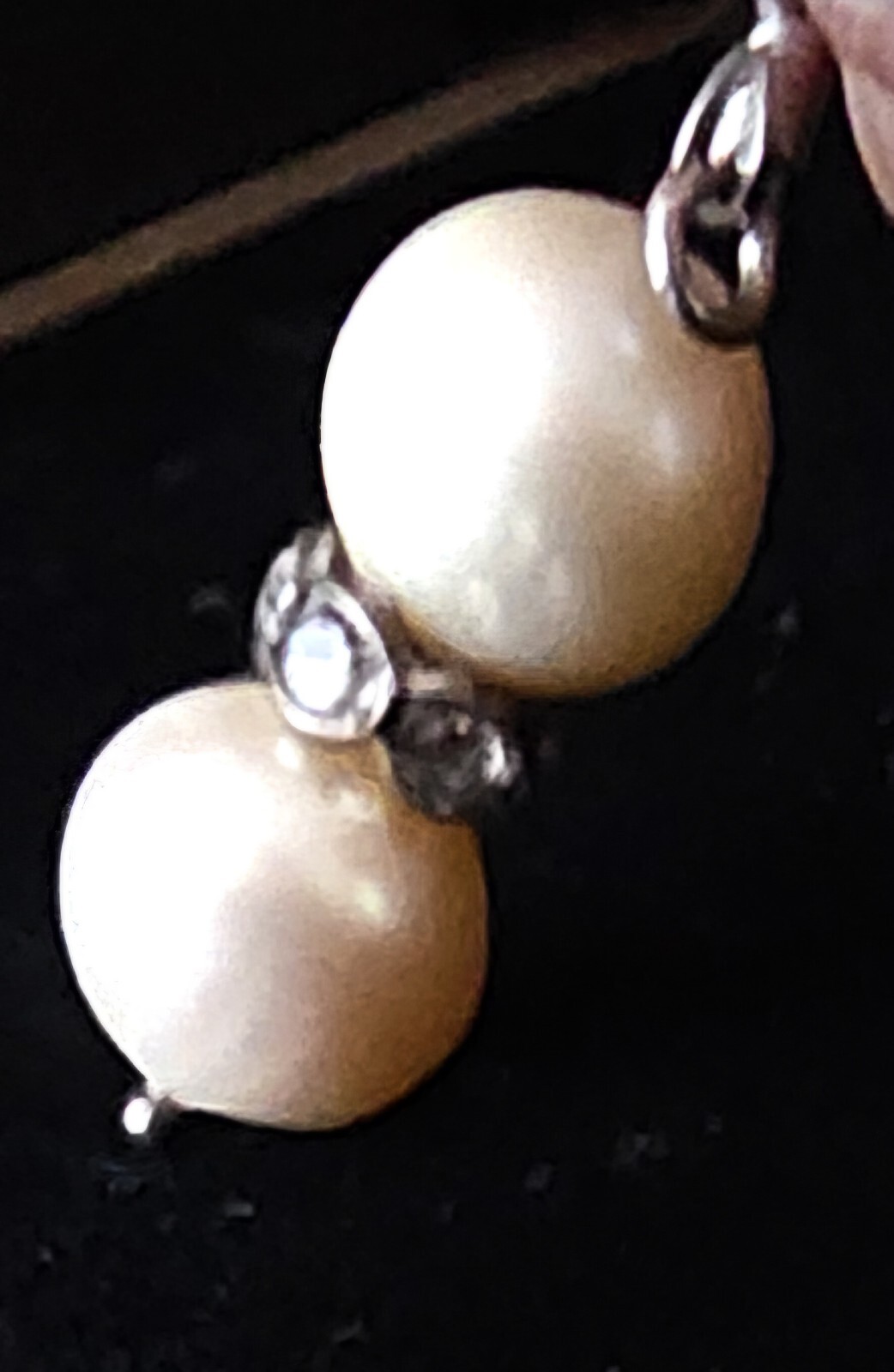 Elegant,2 Tiered Pearl Dangle Earrings, 925 Sterling Silver & Shimmering Crystal