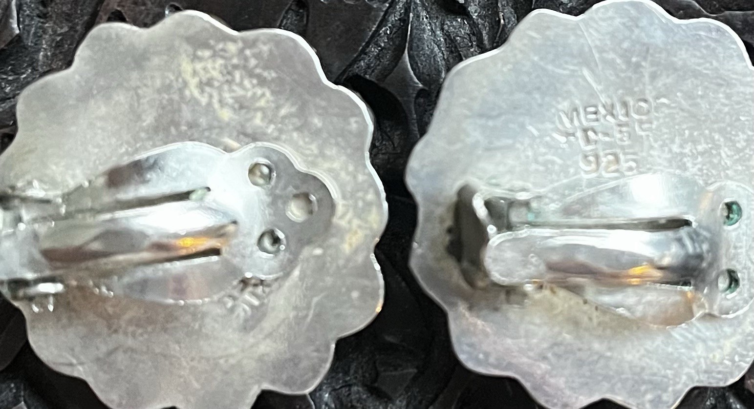 Vintage Sterling Silver 925 Mixed Metal Clip On Earrings Taxco Mexico