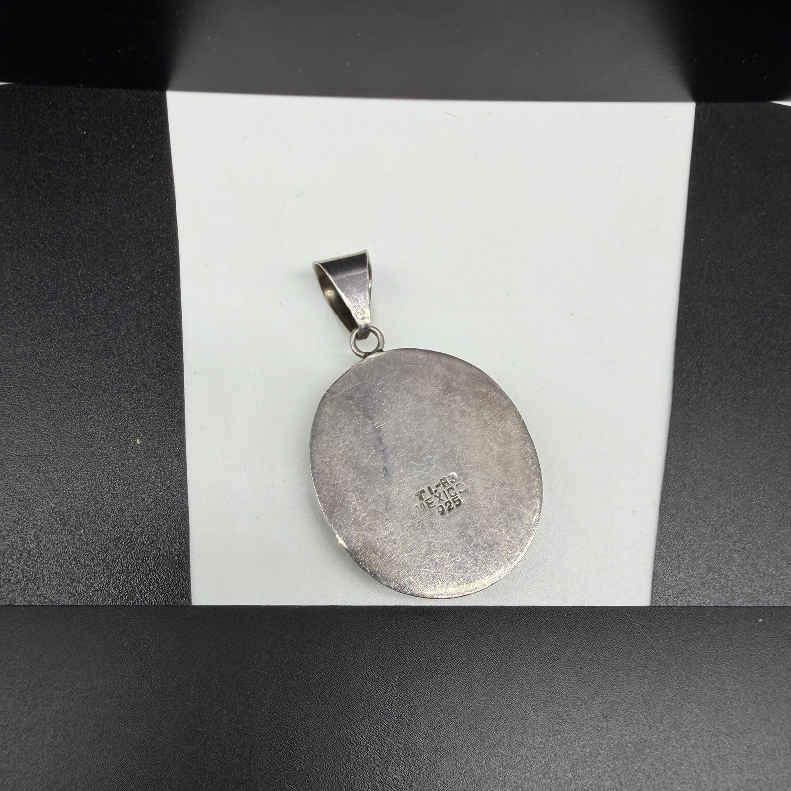 Vintage Taxco TL-83 Sterling Silver 2.25″ Drop Oval Turquoise Pendant Mex 17.2g