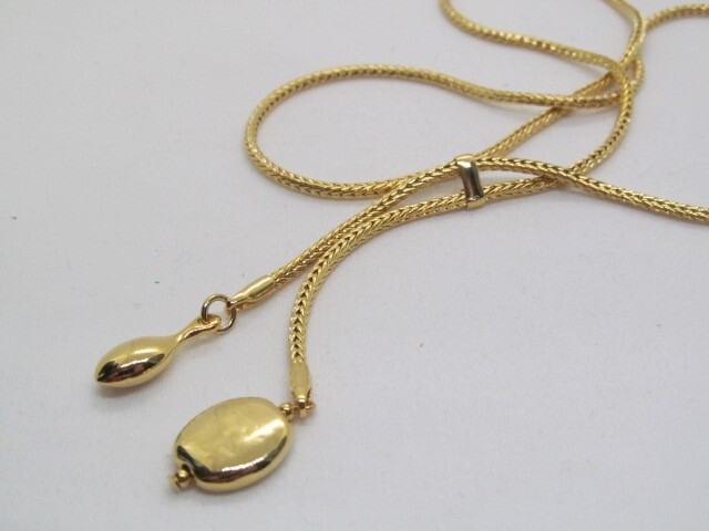 Vintage Gold Tone Wheat Spiga 2.2mm Pull Chain Dangling Charms Necklace