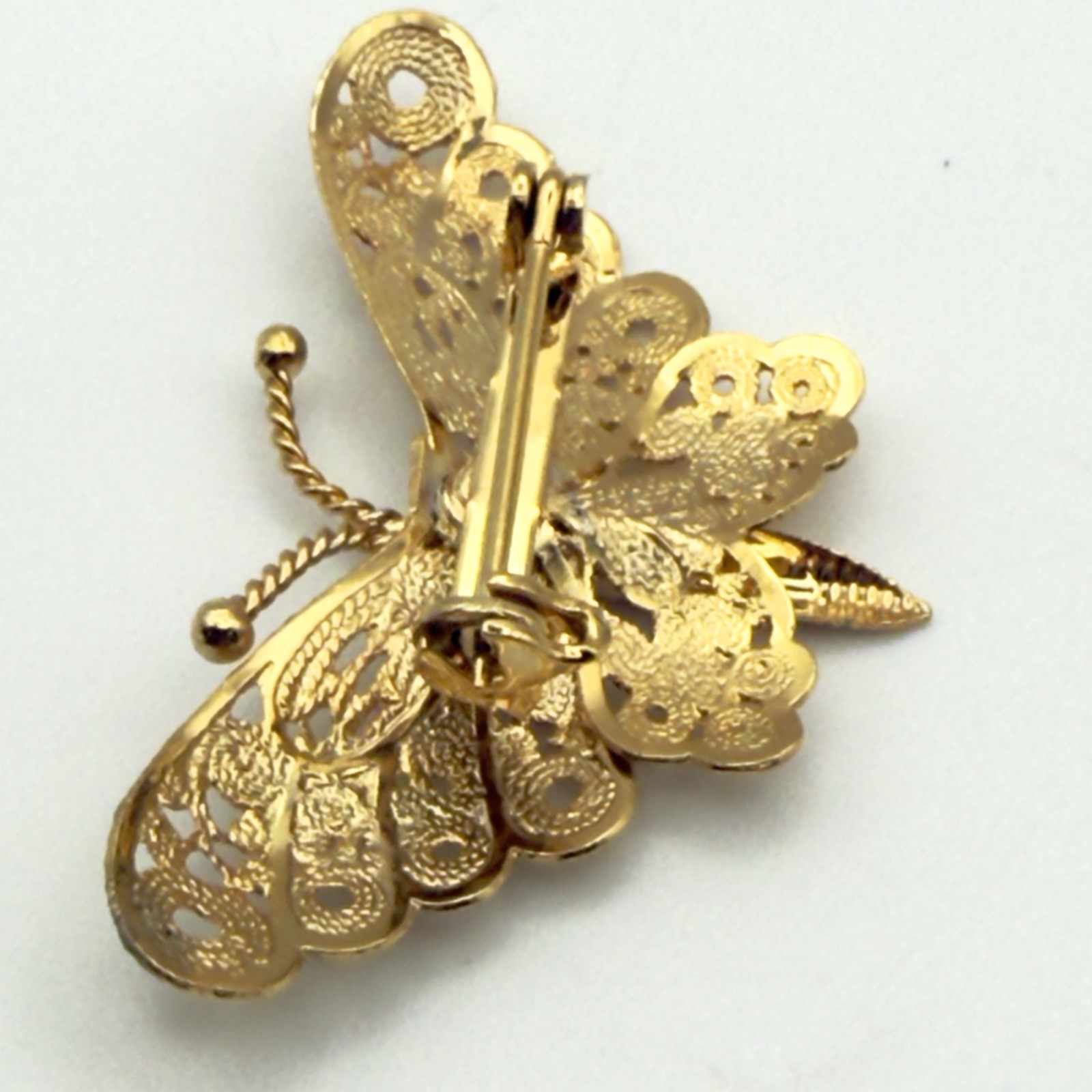 Vintage Gold Tone Filigree Butterfly Brooch Small Delicate Pin Spring