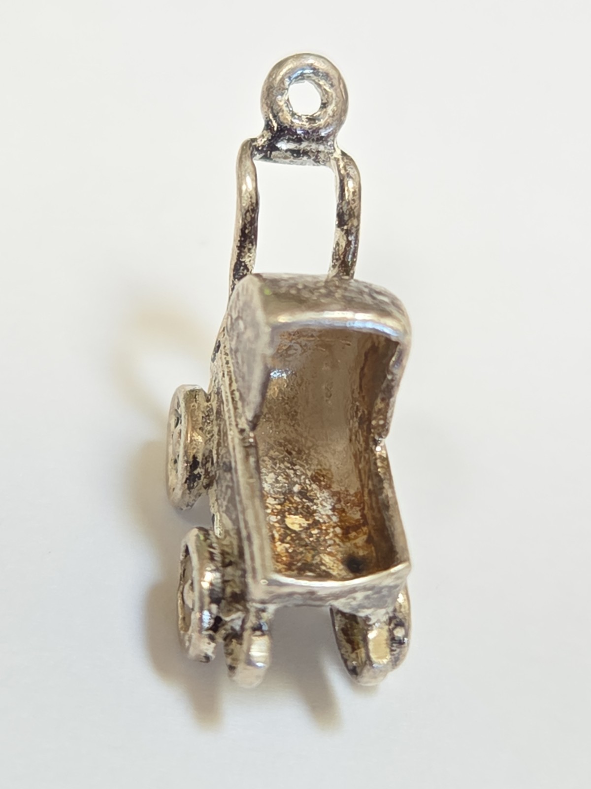 Sterling Silver ~ Baby Carriage Charm ~ Durable Daily Wear ~ VINTAGE