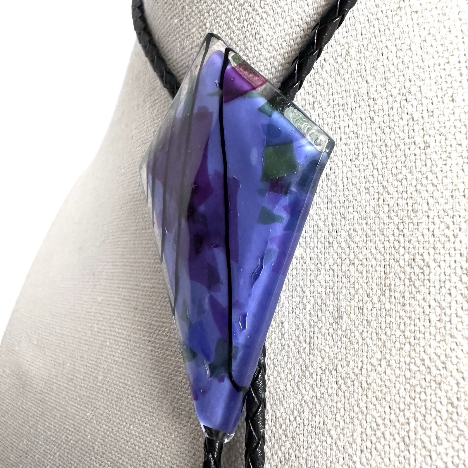 Stunning Large Vintage Fused Glass Western Bolo Tie