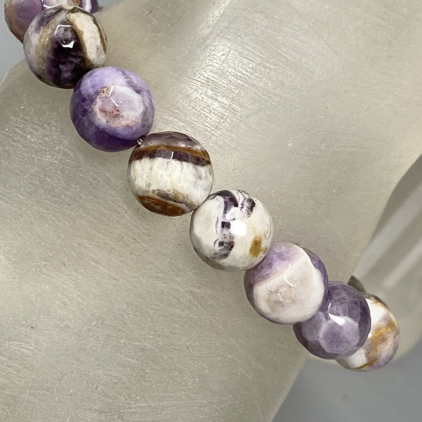 Designer Amethyst Bracelet Faceted Round Stone Beads Stretch Infinity Warrior 6″