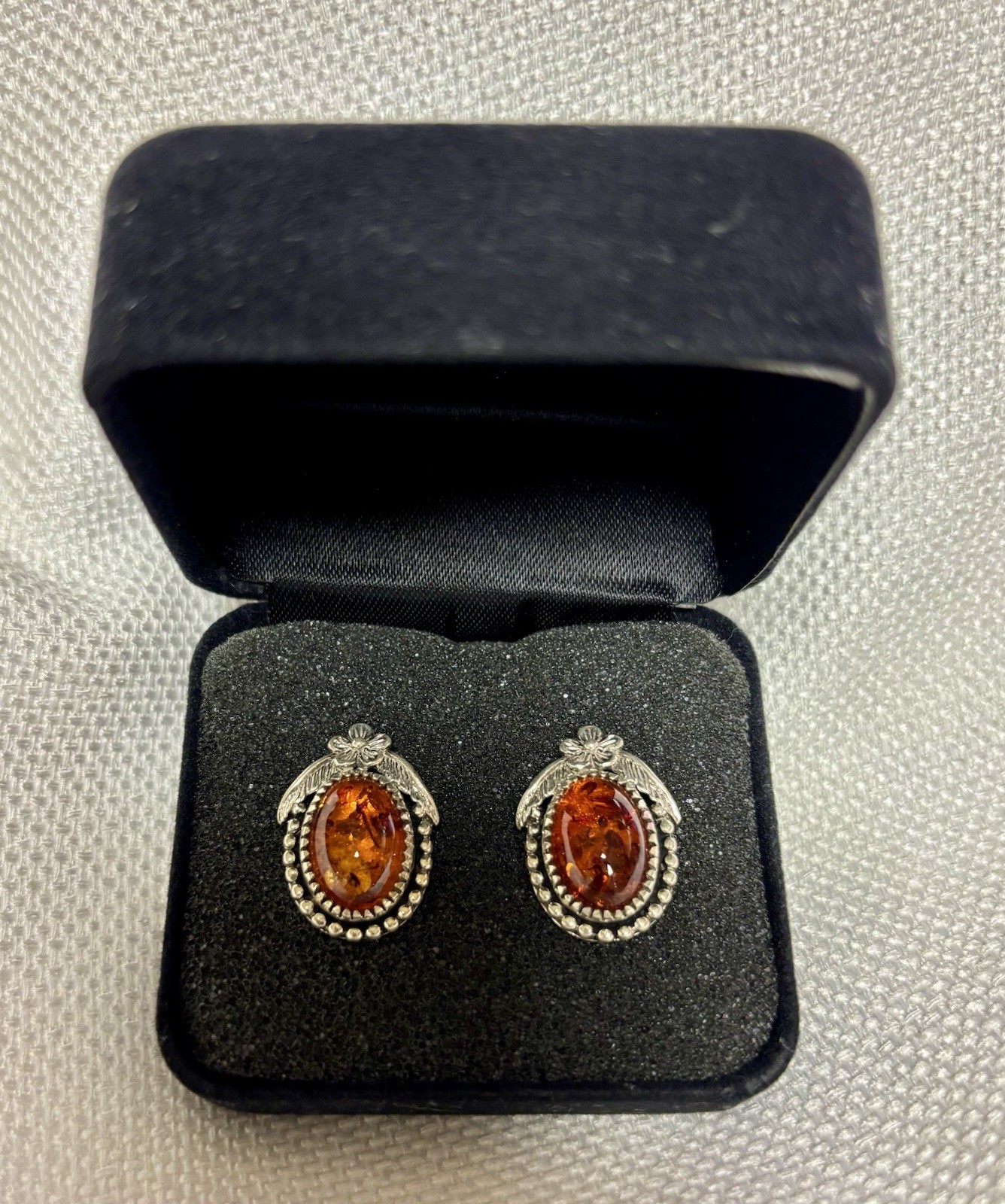 VTG Carolyn Pollack Sterling Cognac Amber Earrings Signed
