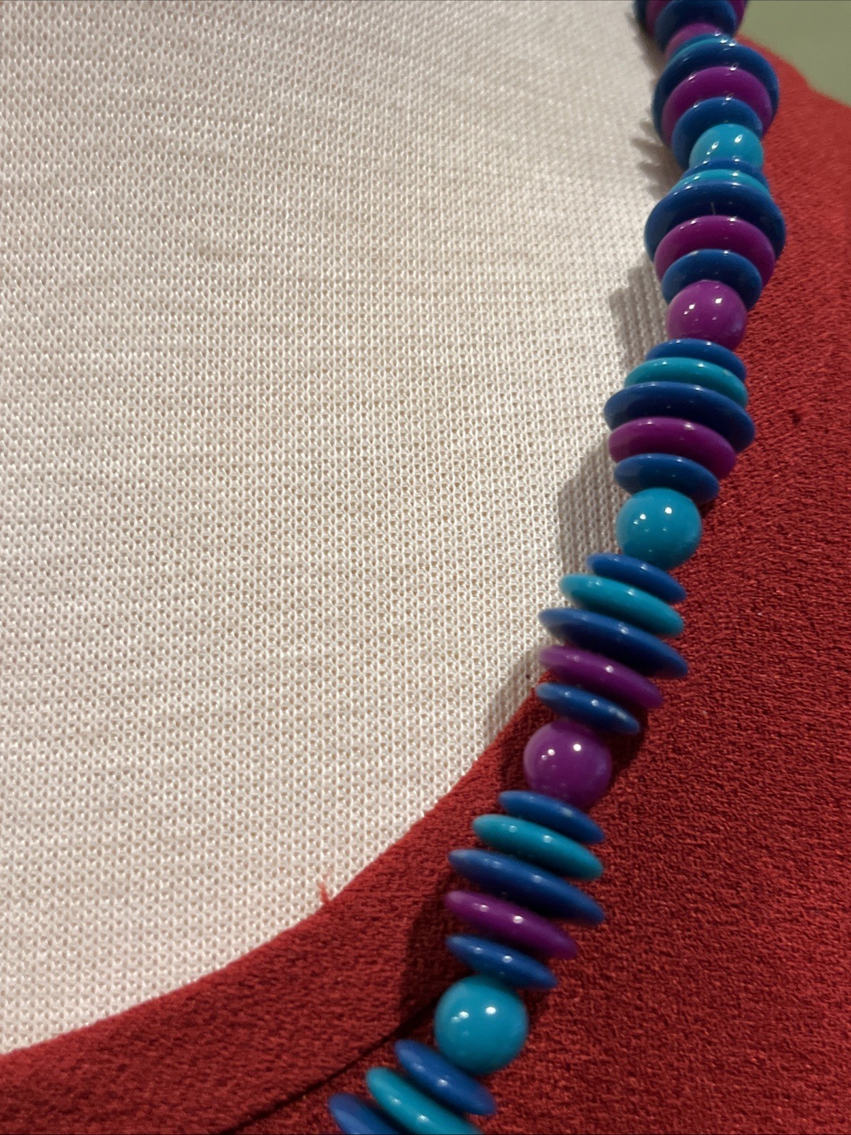 Vintage Multi-Color Disc Bead 24” Necklace Teal Purple Blue Bohemian Retro Style