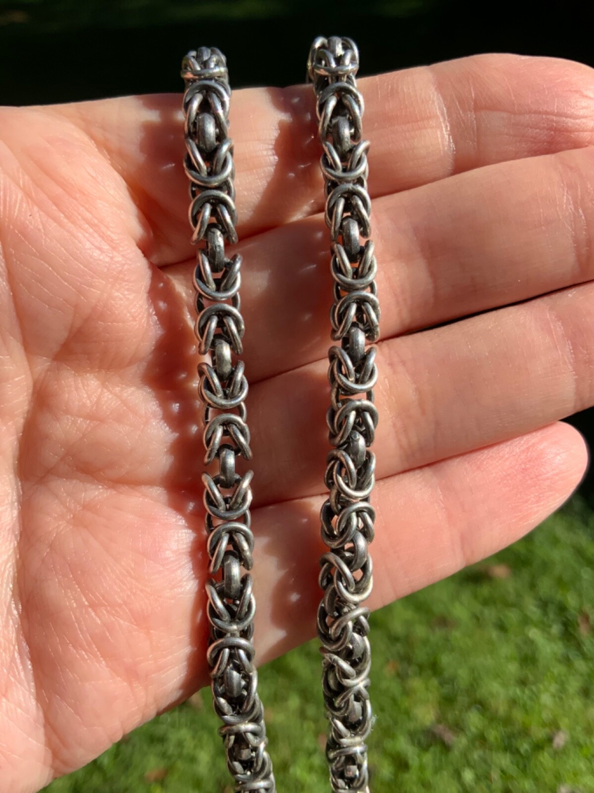 Vintage Sterling Silver 18” Byzantine Necklace Artisan Handcrafted 54.5 Grams