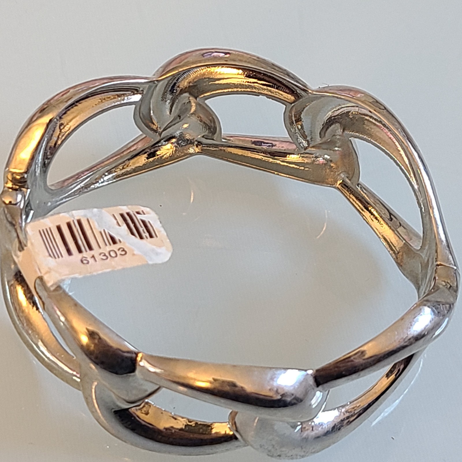 Chunky Silver Tone Polished Linked Statement Bangle Bracelet 1″ Wide Hinged