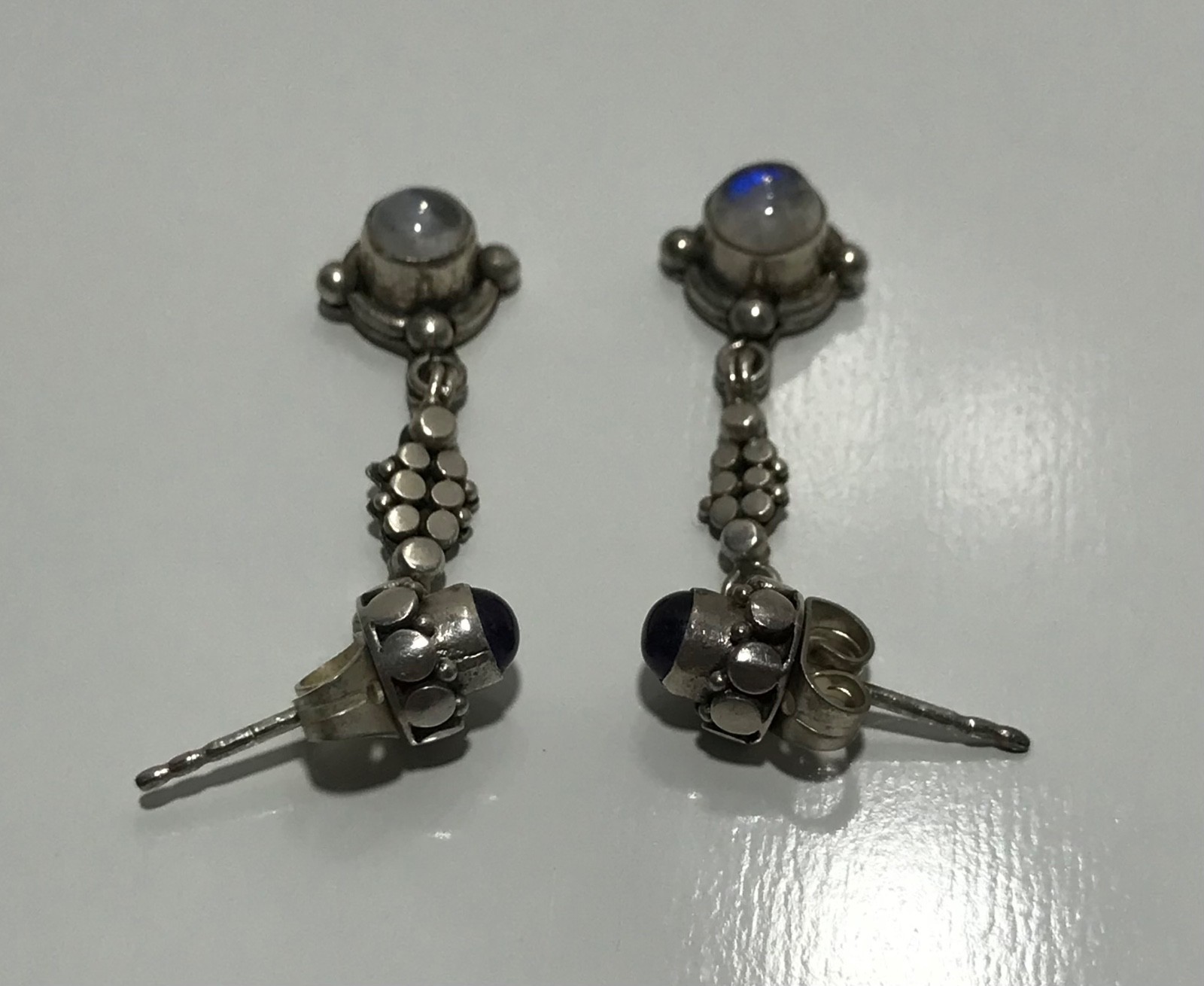 Vtg Sterling Silver 925 Amethyst & Labradorite Post Dangle Drop Earrings
