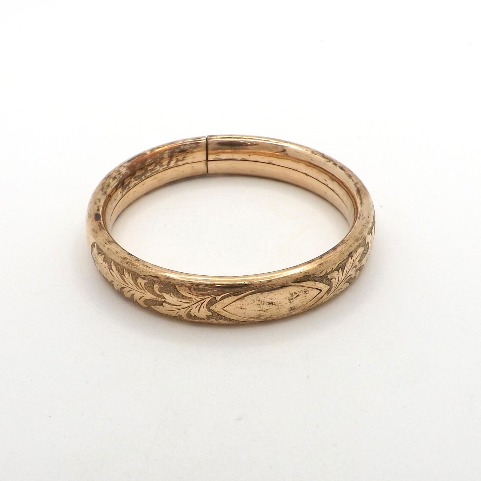 Victorian 12k Gold Filled Leaves Floral Bangle Bracelet 7in Tension Clasp