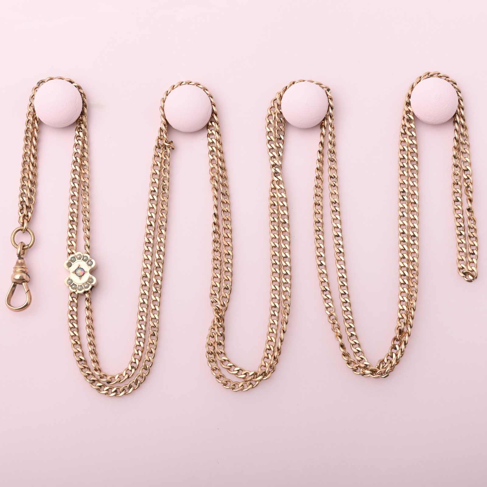 Antique Victorian Starburst Opal Gold Filled Slide Charm Curb Chain Necklace