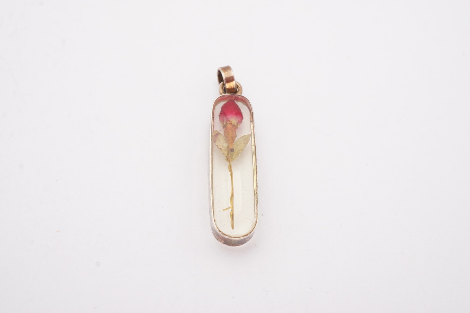 Vintage Mexico Sterling Silver 925 Flower In Lucite Pendant ATI