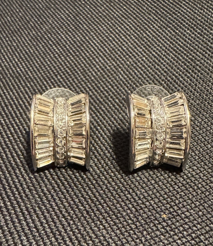 Vintage Nolan Miller Glamour Collection Silver Tone With White Crystal earrings