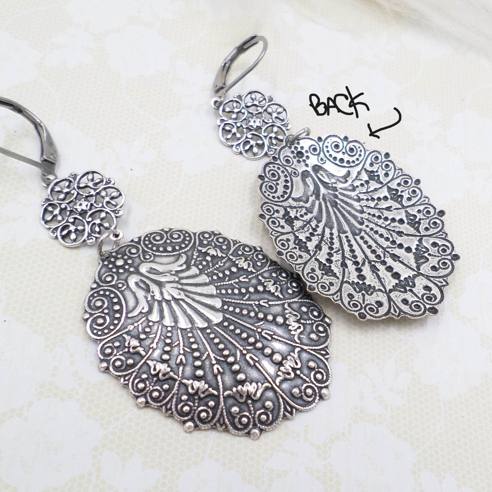 Large Antique Silver Filigree Statement Earrings, Bohemian Ethnic Style Jewelry