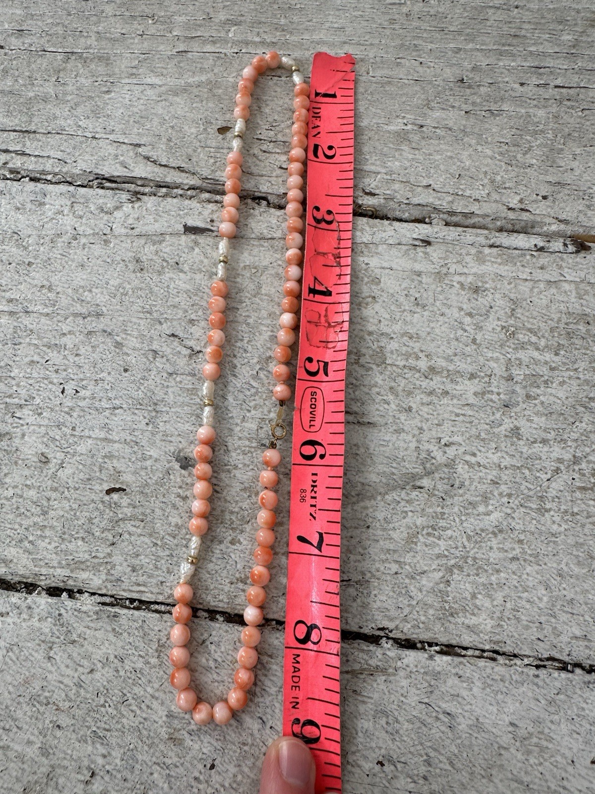 Vintage Genuine Angel Skin Coral Pearl And 14k Bead Necklace With Bracelet