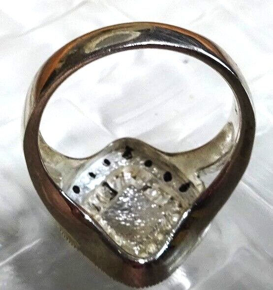 Vintage 925 Sterling Silver Black & White Design Marcasite Ring 6.5 Signed CW