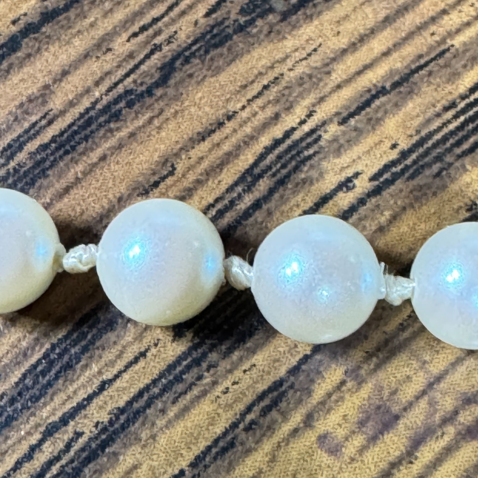 Vintage 19″ 5.3mm faux pearl knotted necklace with Sterling Clasp