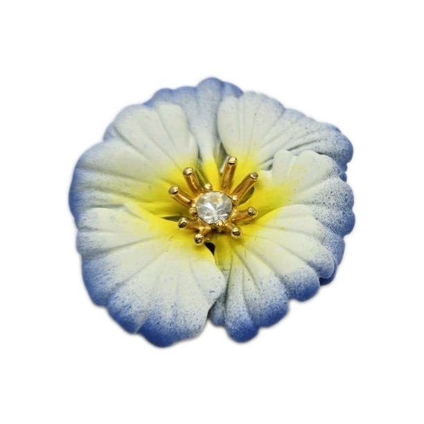 Joan Rivers Brooch White Blue Yellow Pansy Rhinestone Flower Pin Vintage