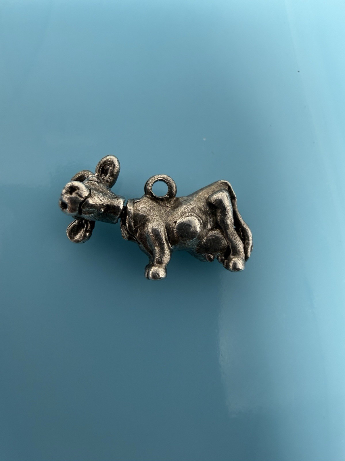 Vintage Solid Sterling Silver Cow Moving Head Bracelet Charm Pendant 3.4g