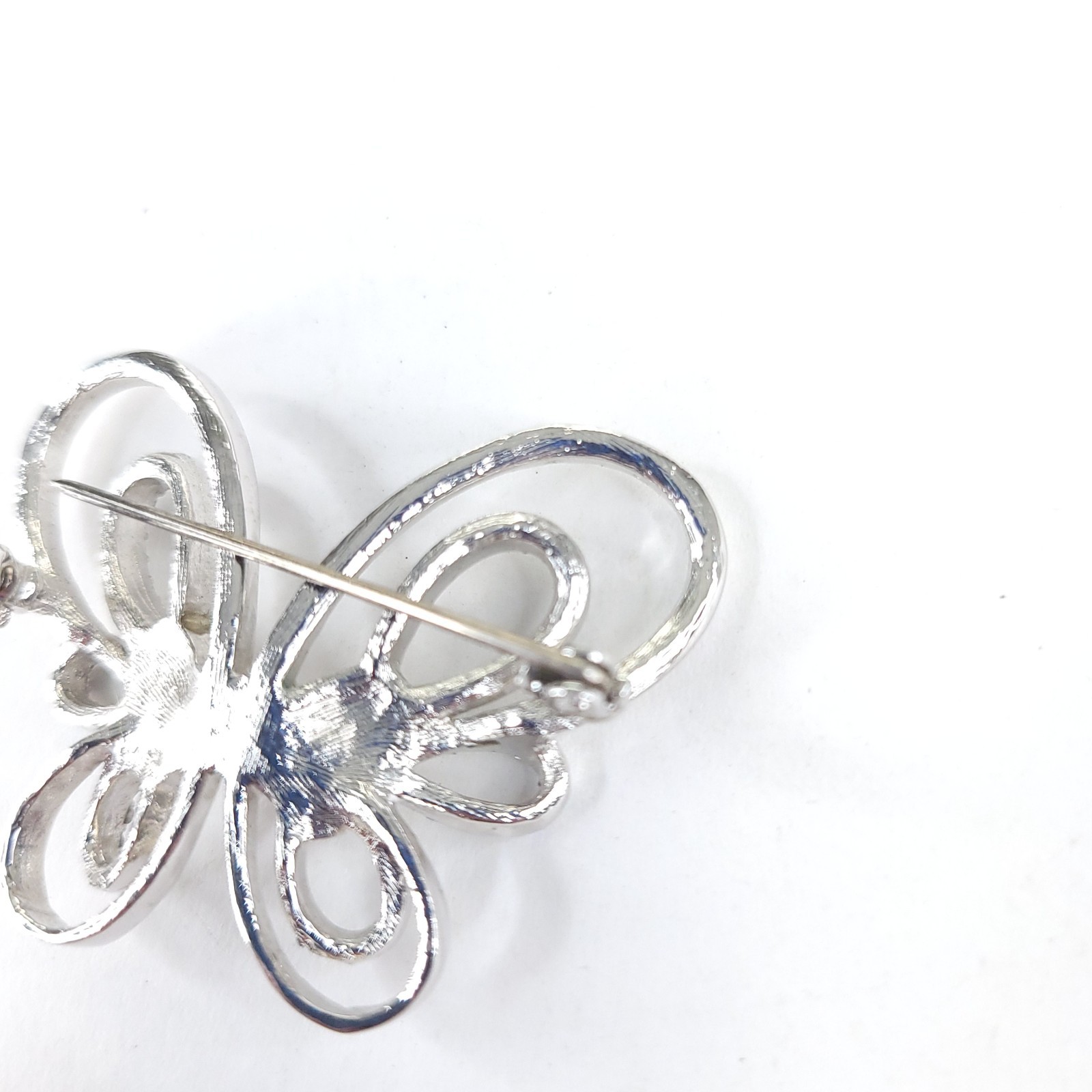 Vintage Silvertone and Rhinestones Openwork Butterfly Brooch Pin Unsigned