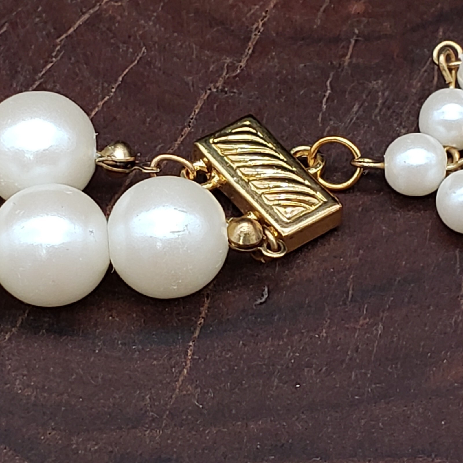 Vintage Faux Pearl Double Strand Necklace 17–18″ Gold Tone Lobster Clasp