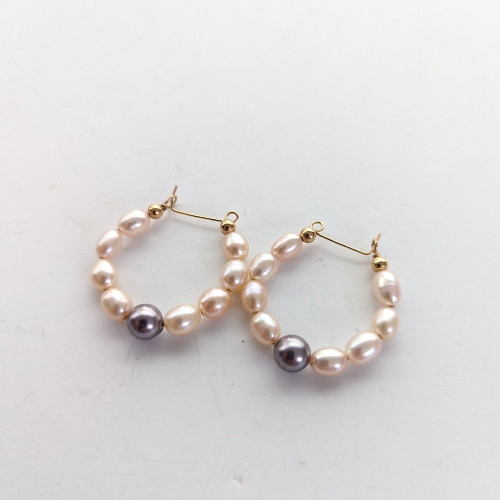 Vintage Estate Stunning Classic Hand Crafted Faux Pearl Hoop Pierced Earrings